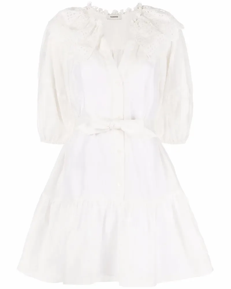 Sandro Minikleid mit Puffärmeln - Weiß Weiß