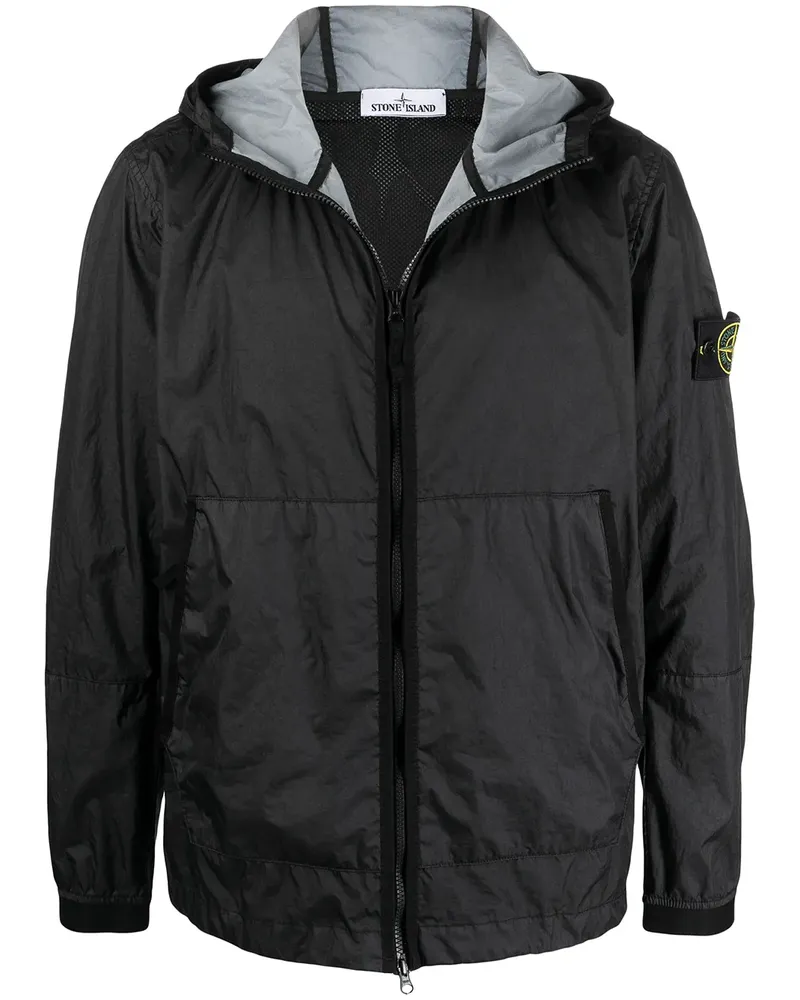 Stone Island Windbreaker mit Logo-Patch - Schwarz Schwarz