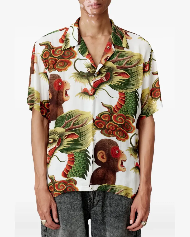 ENDLESS JOY Monkey Dragon Hemd mit grafischem Print - Weiß Weiß