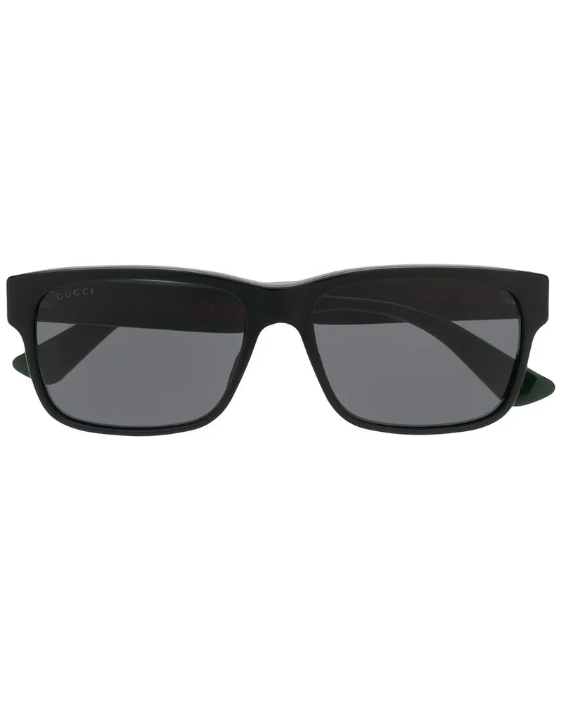 Gucci Eckige Sonnenbrille mit Web - Schwarz Schwarz