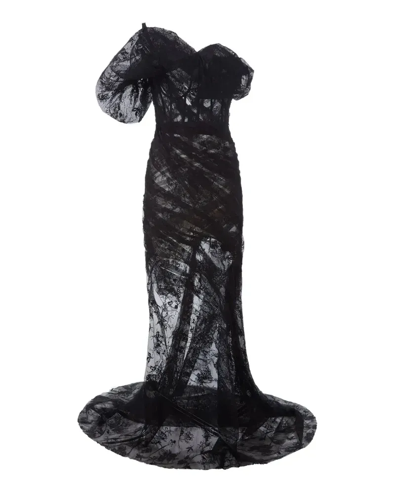 Monse Abendkleid mit Puffärmeln - Schwarz Schwarz