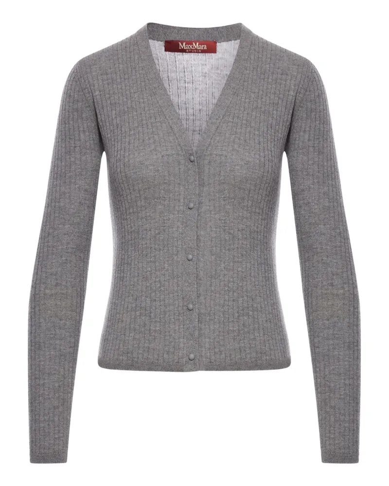 Max Mara Gerippter Cardigan mit V-Ausschnitt - Grau Grau