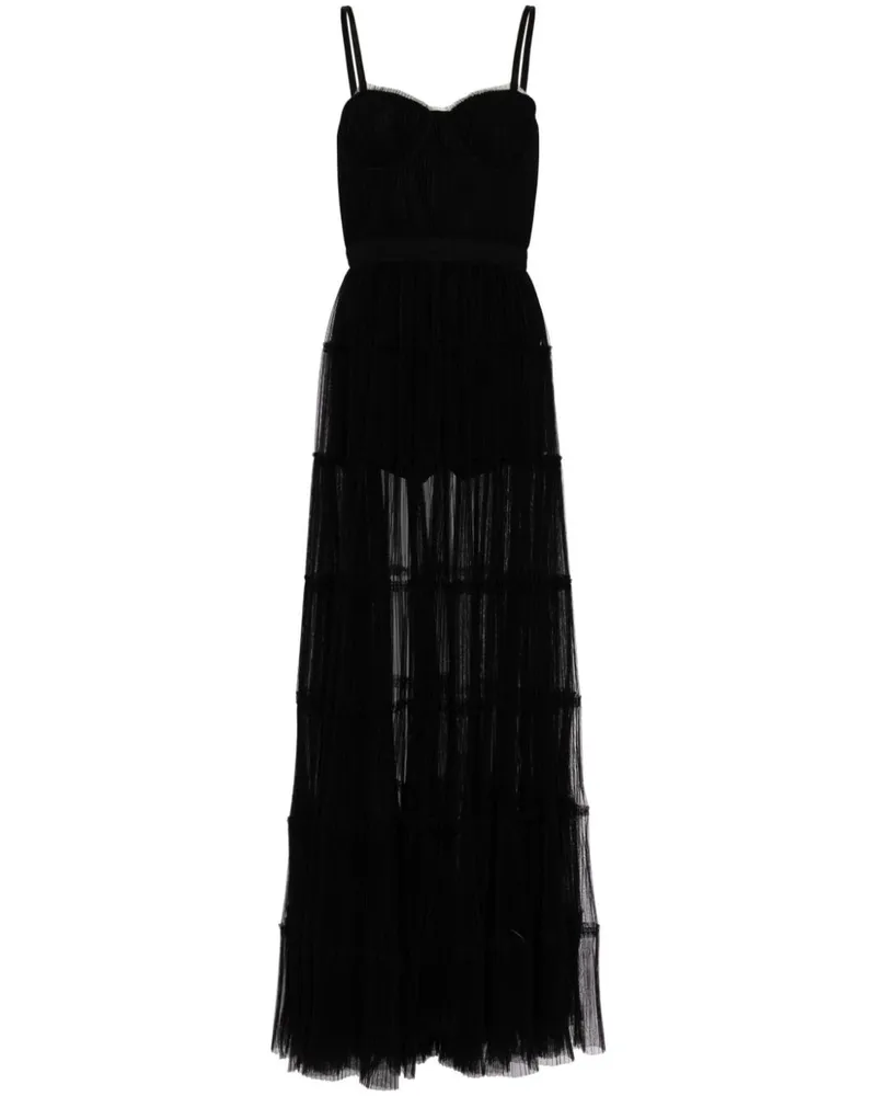 Alice + Olivia Deena Maxikleid mit Falten - Schwarz Schwarz