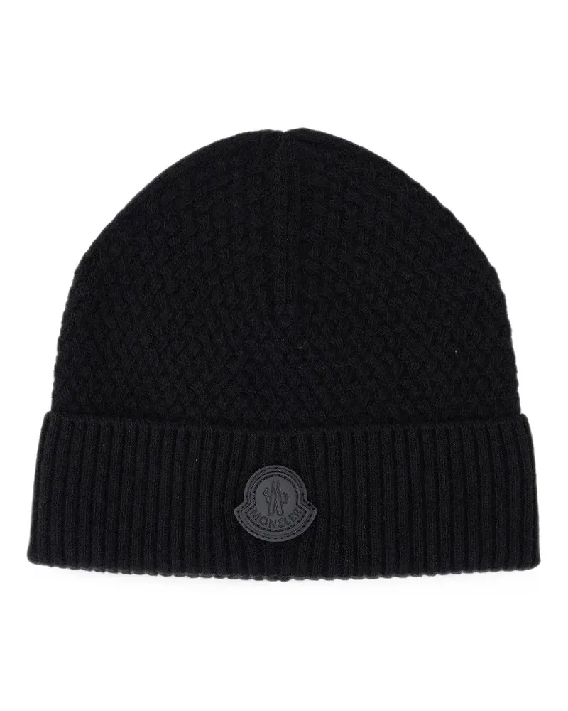 Moncler logo-patch weave beanie hat - Schwarz Schwarz