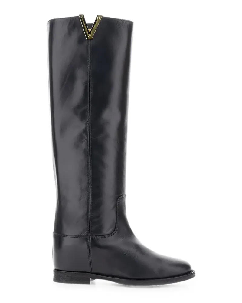 Via Roma 15 logo-plaque cut-out boots - Schwarz Schwarz