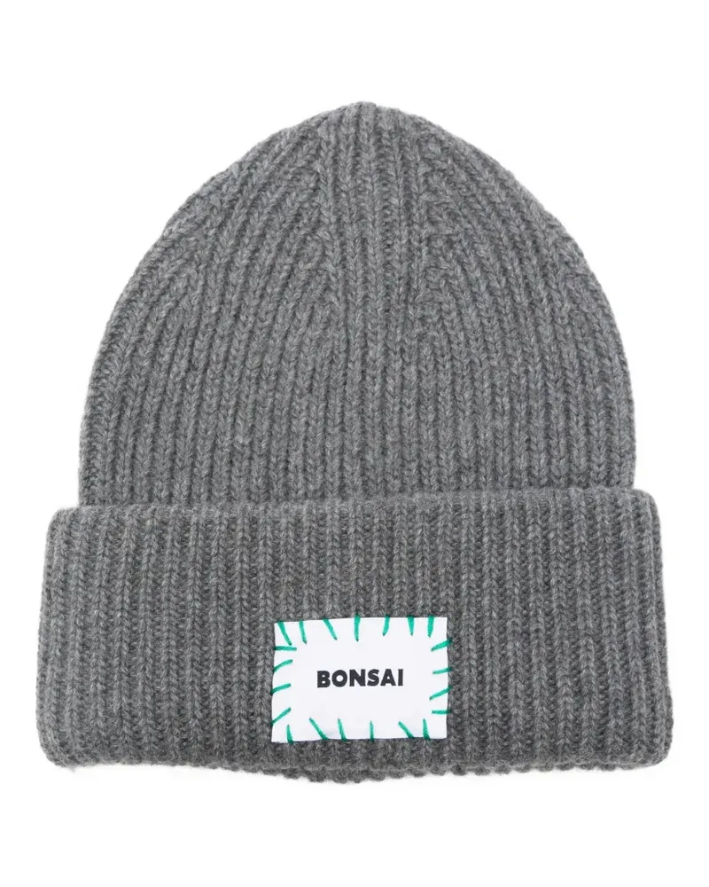 BONSAI Gerippte Beanie mit Logo - Grau Grau