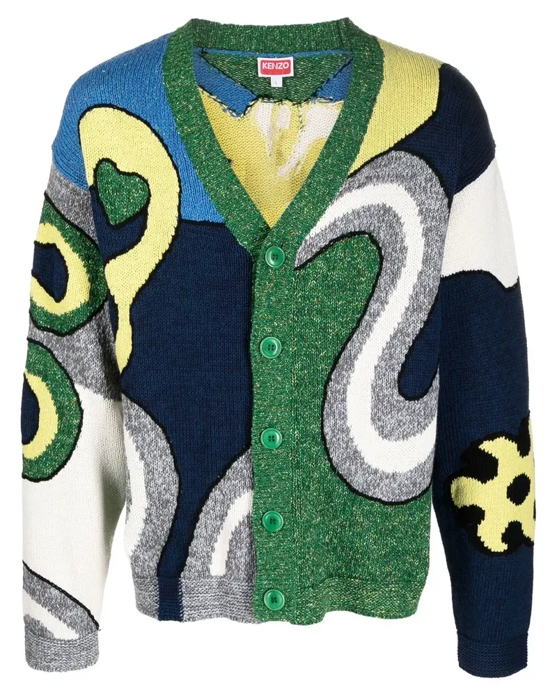 Kenzo Cardigan mit abstraktem Intarsienmuster - Blau Blau