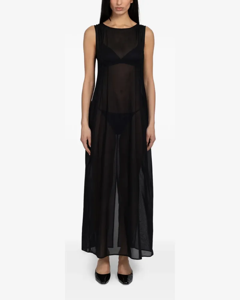 AMOMENTO pintuck sheer dress - Schwarz Schwarz