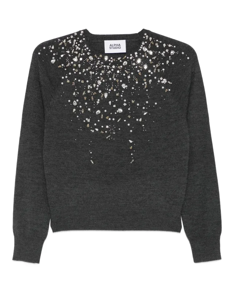 Alpha Studio Pullover mit Kristallen - Grau Grau