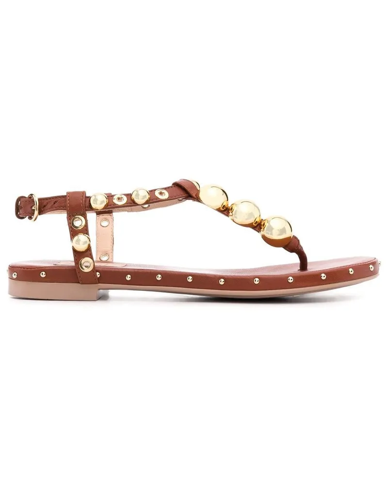 Attilio Giusti Leombruni T-Riemen-Sandalen mit Nieten Braun