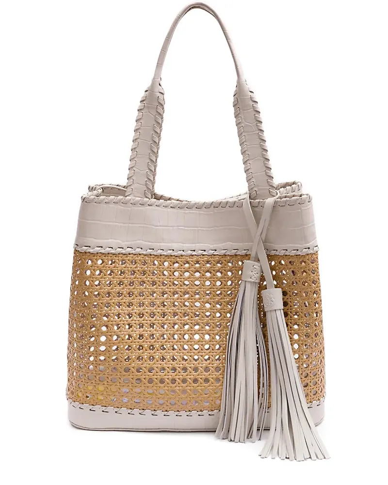 ISLA Sextavada croc-embossed tassel shoulder bag - Nude Nude
