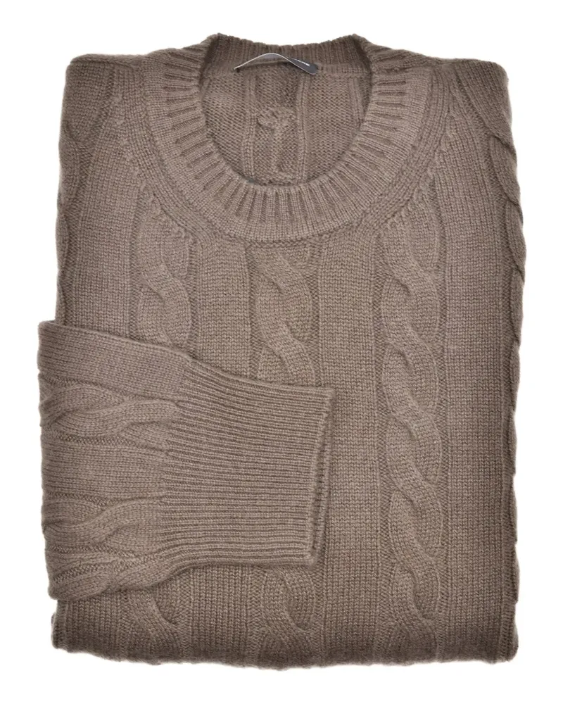 Manrico Cashmere Pullover mit Zopfmuster - Braun Braun