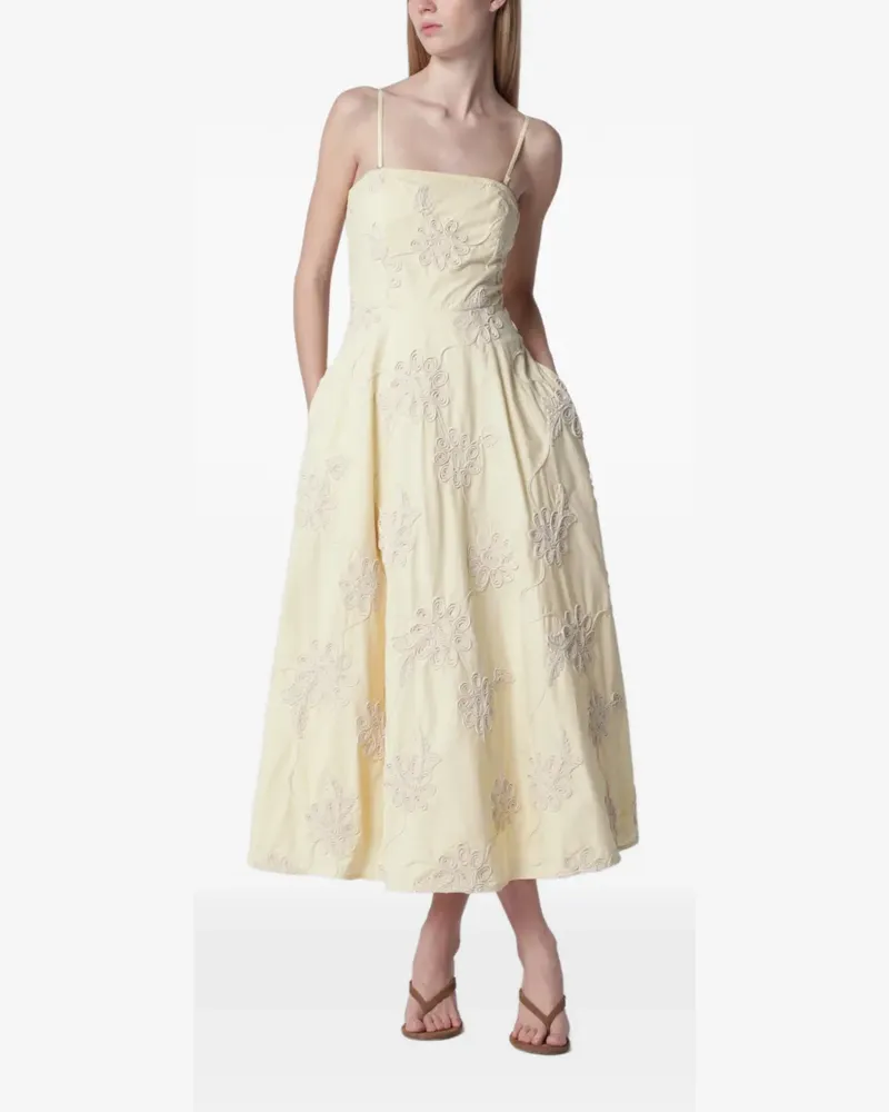 ROTATE Birger Christensen floral-embroidered midi dress - Gelb Gelb