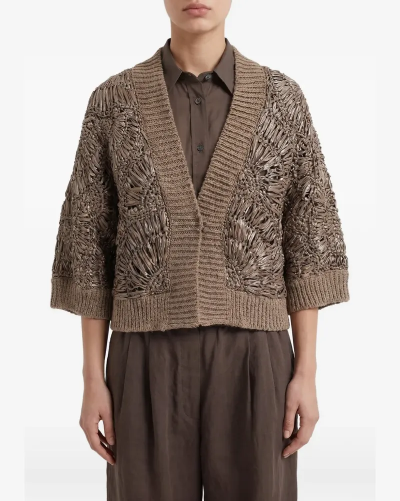 Brunello Cucinelli open-knit V-neck cardigan - Braun Braun