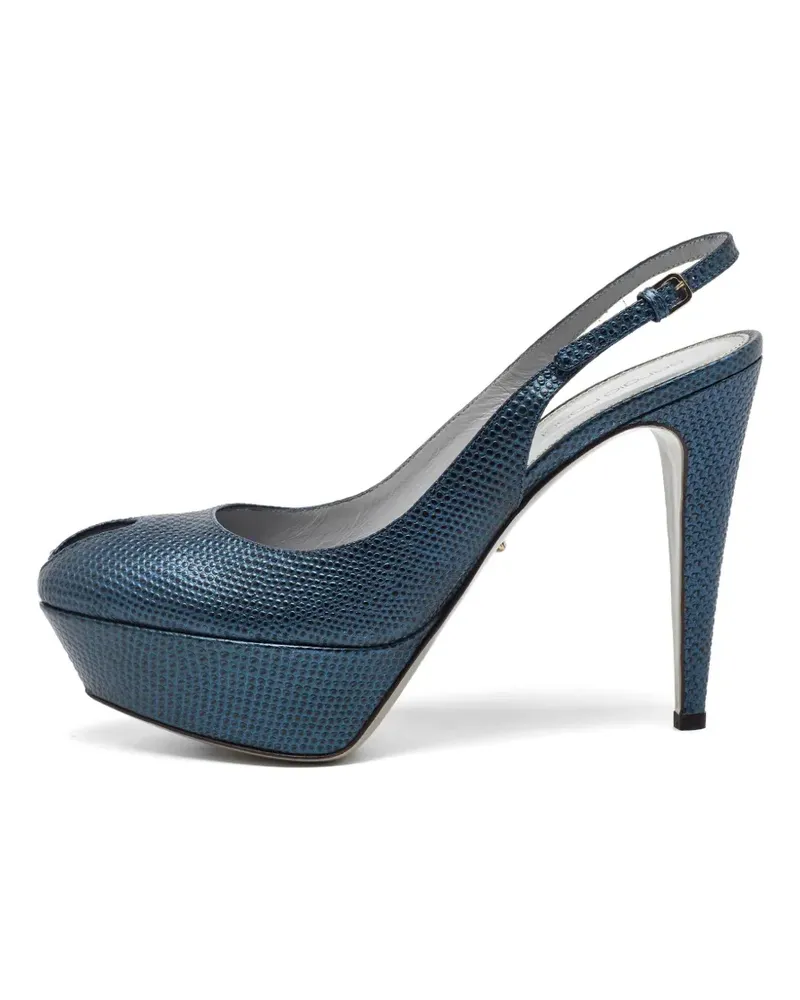 Sergio Rossi iguana-embossed platform slingback pumps - Blau Blau