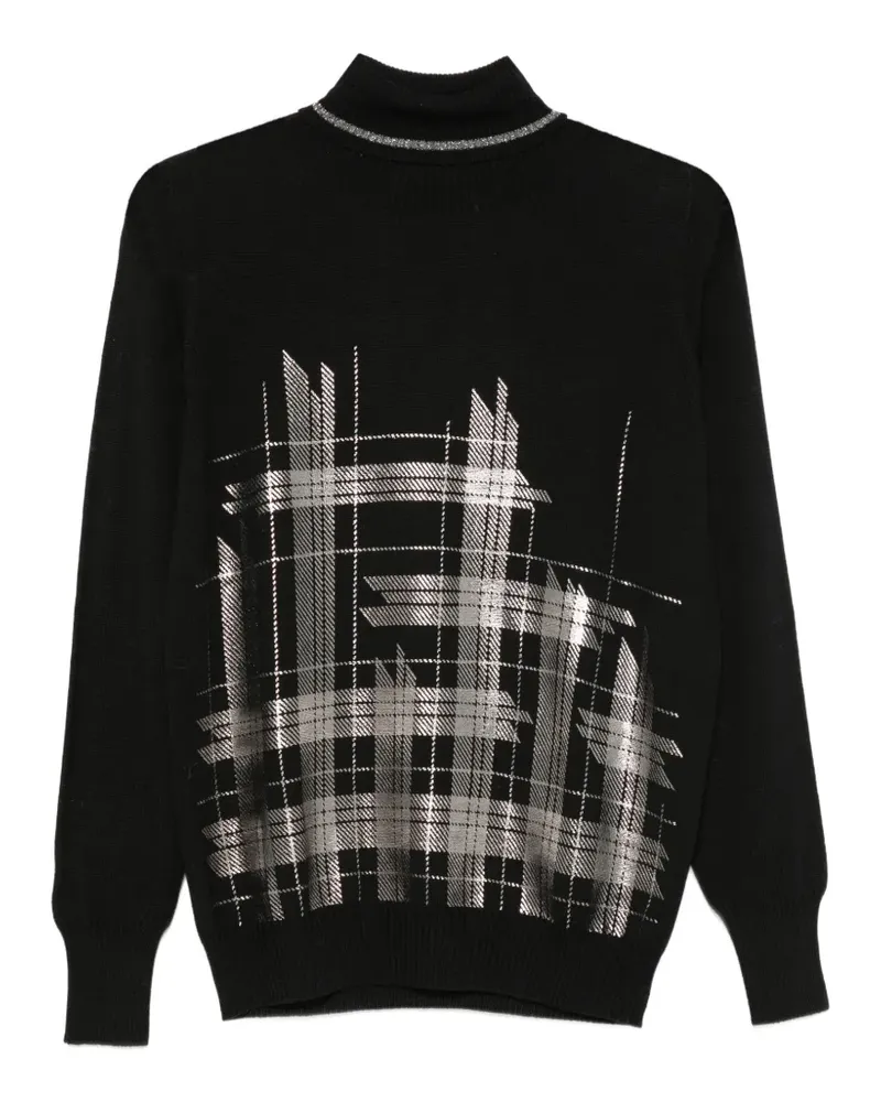 D.EXTERIOR check-print high-neck sweater - Schwarz Schwarz