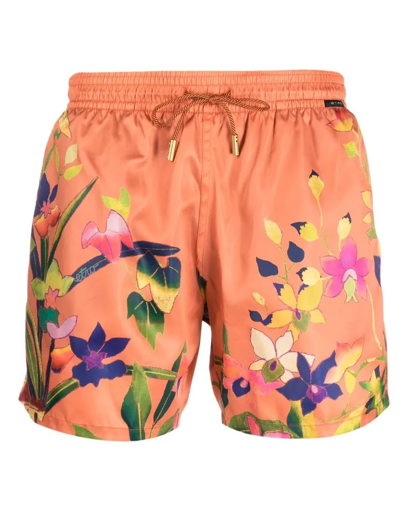 Etro Badeshorts mit Blumen-Print Orange