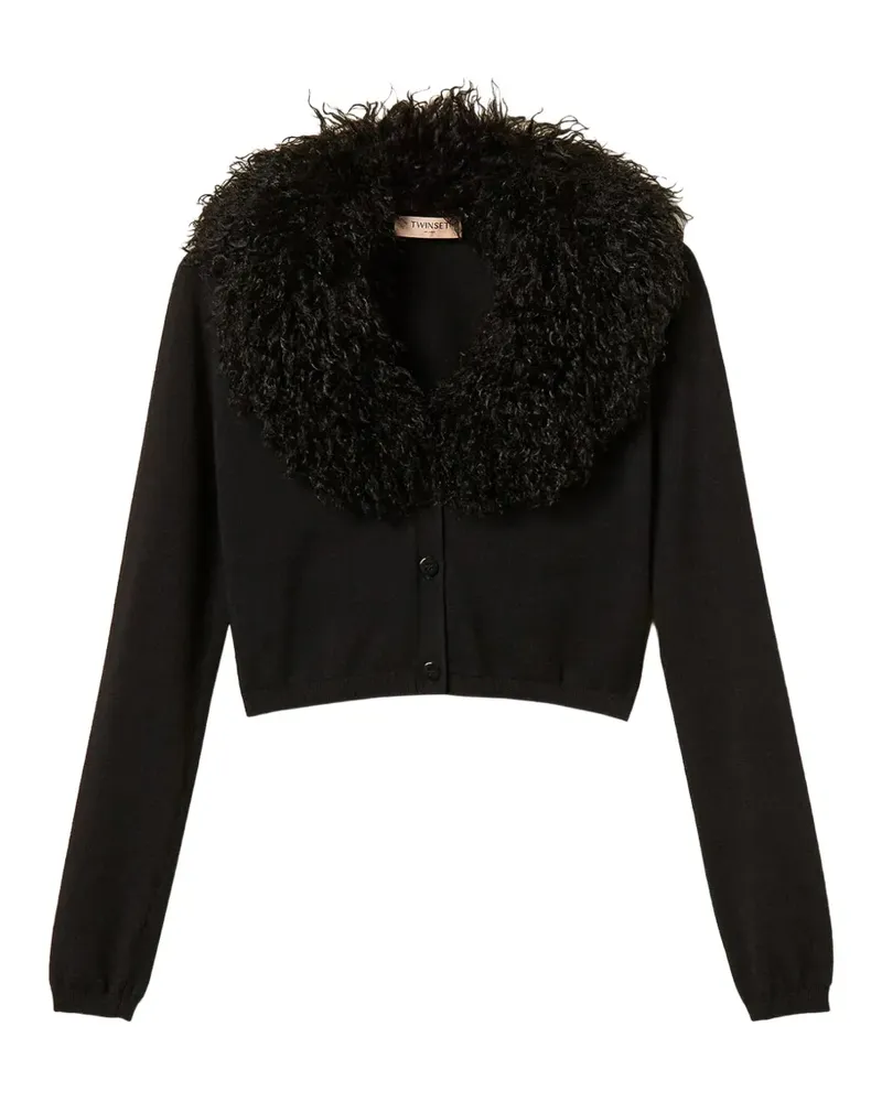 Twin-Set Cropped-Cardigan mit Faux Fur - Schwarz Schwarz