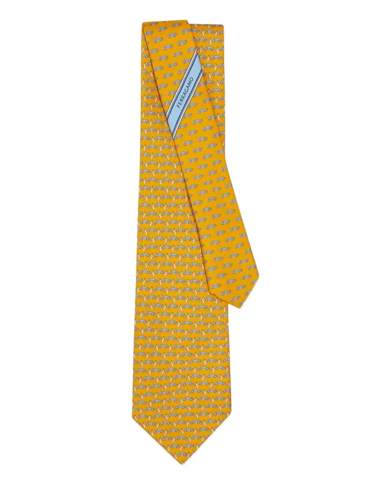 Ferragamo Seidenkrawatte mit Renn-Print - Gelb Gelb