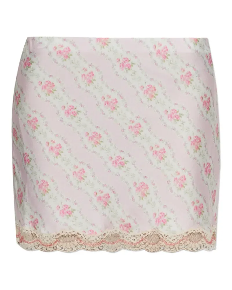 LoveShackFancy Midirock mit Blumenprint - Rosa Rosa