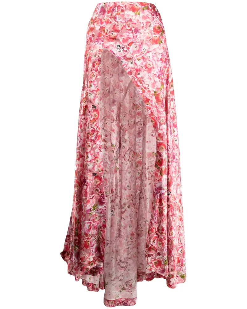 Natasha Zinko Seidenrock mit abstraktem Print - Rosa Rosa