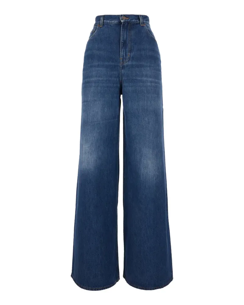 Chloé logo-patch wide-leg jeans - Blau Blau