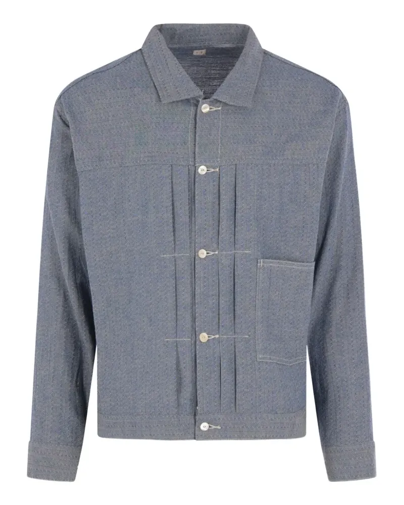 Taiga Takahashi pleated herringbone jacket - Blau Blau