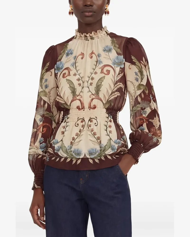 FARM Rio Gerüschte Bluse mit Blumenprint - Nude Nude