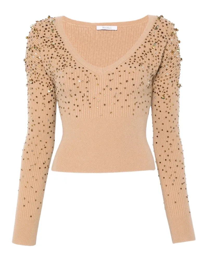 Max Mara Gang embellished V-neck sweater - Nude Nude