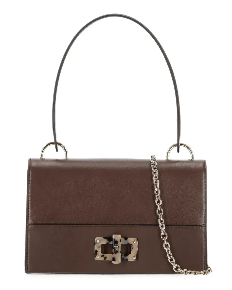 Furla Schultertasche in Schildpattoptik mit Logo-Schild - Braun Braun