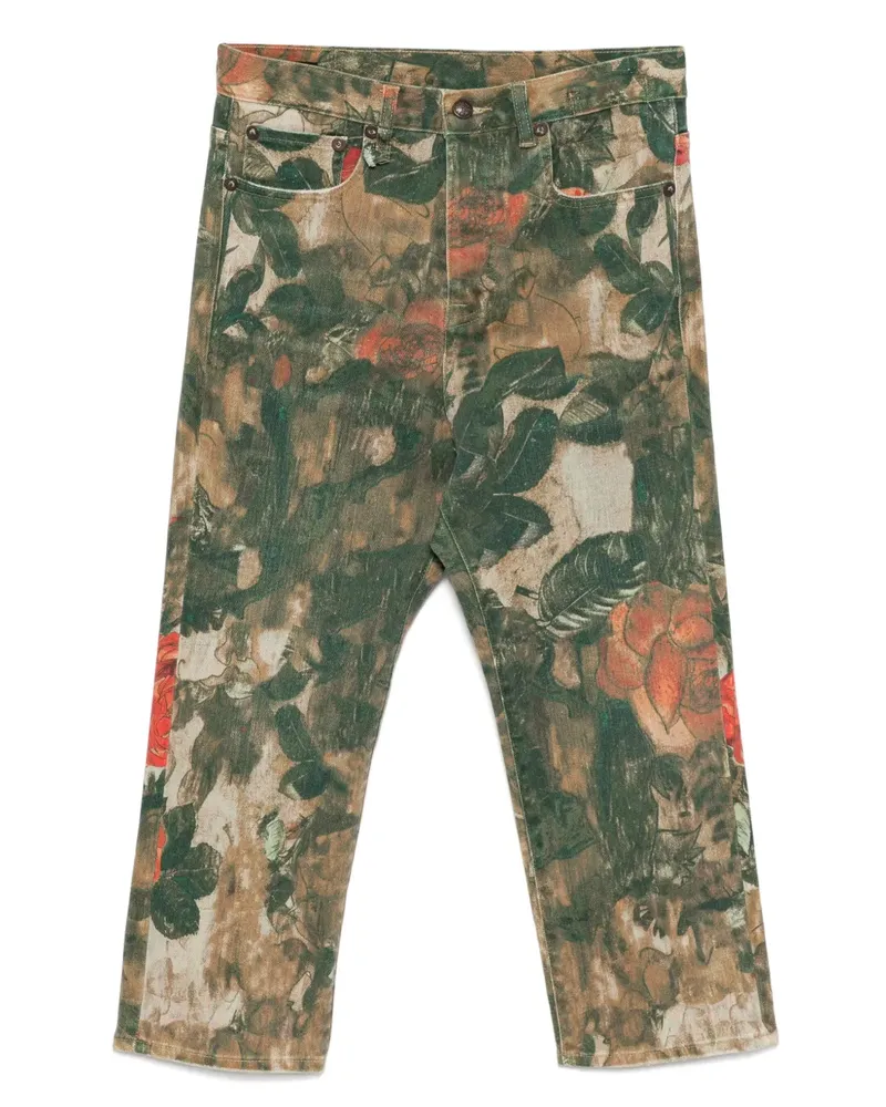 R13 Jeans mit Blumen-Print - Grün Grün