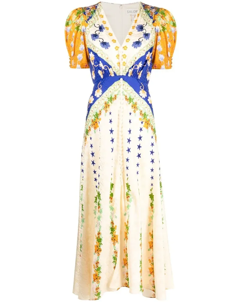 Saloni Lea Kleid mit Blumen-Print - Nude Nude