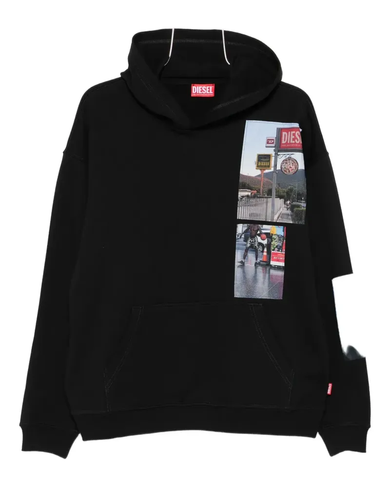 Diesel Hoodie mit Patchwork-Print - Schwarz Schwarz