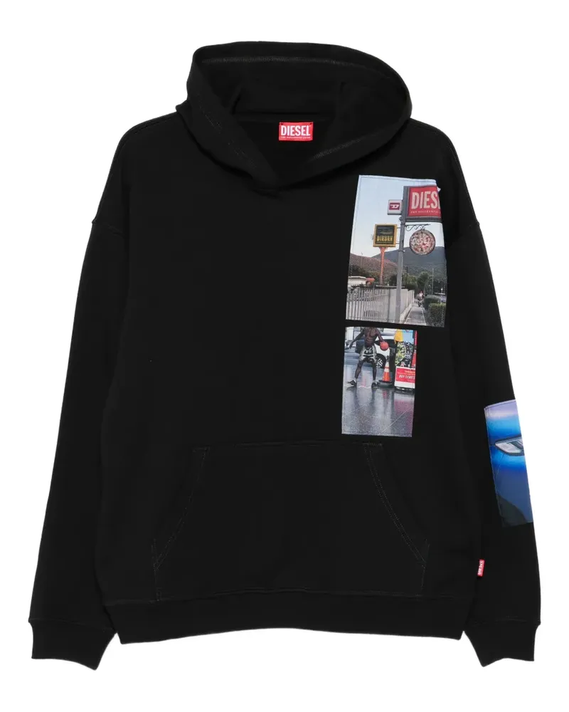 Diesel Hoodie mit Patchwork-Print - Schwarz Schwarz