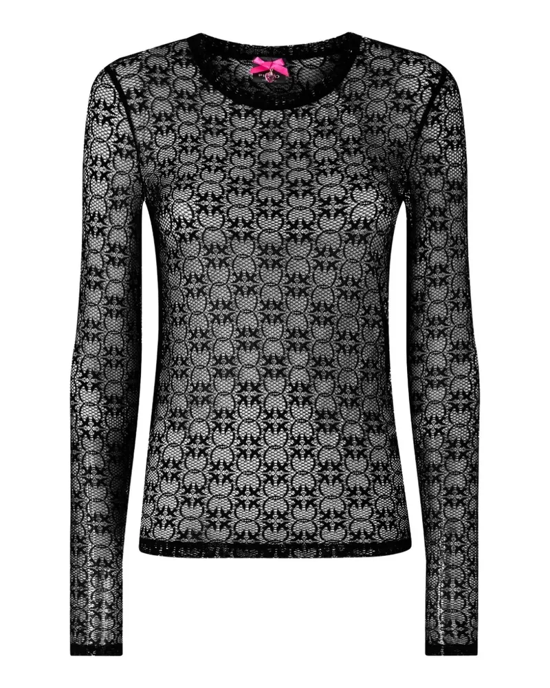 Pinko stretch-lace sweater with Love Birds logo motif - Schwarz Schwarz