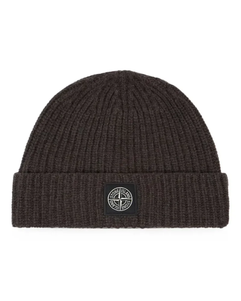 Stone Island logo-patch ribbed-knit beanie hat - Braun Braun