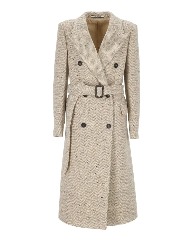 Tagliatore herringbone-pattern belted coat - Nude Nude