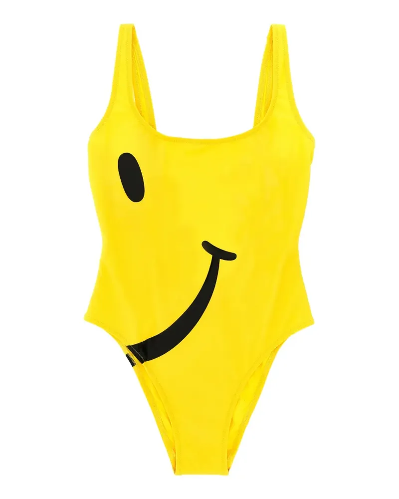 Moschino Badeanzug mit Smiley-Print - Gelb Gelb