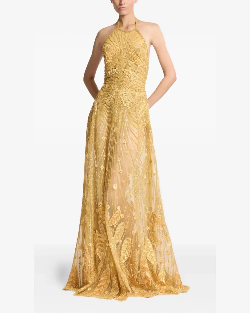 Elie Saab Neckholder-Kleid mit Perlen - Gold Gold