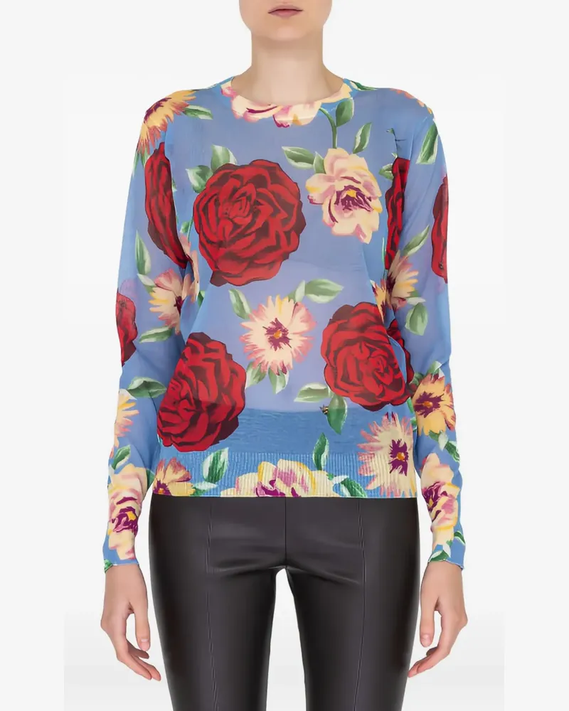 Ferragamo Langarmshirt mit Blumen-Print - Blau Blau