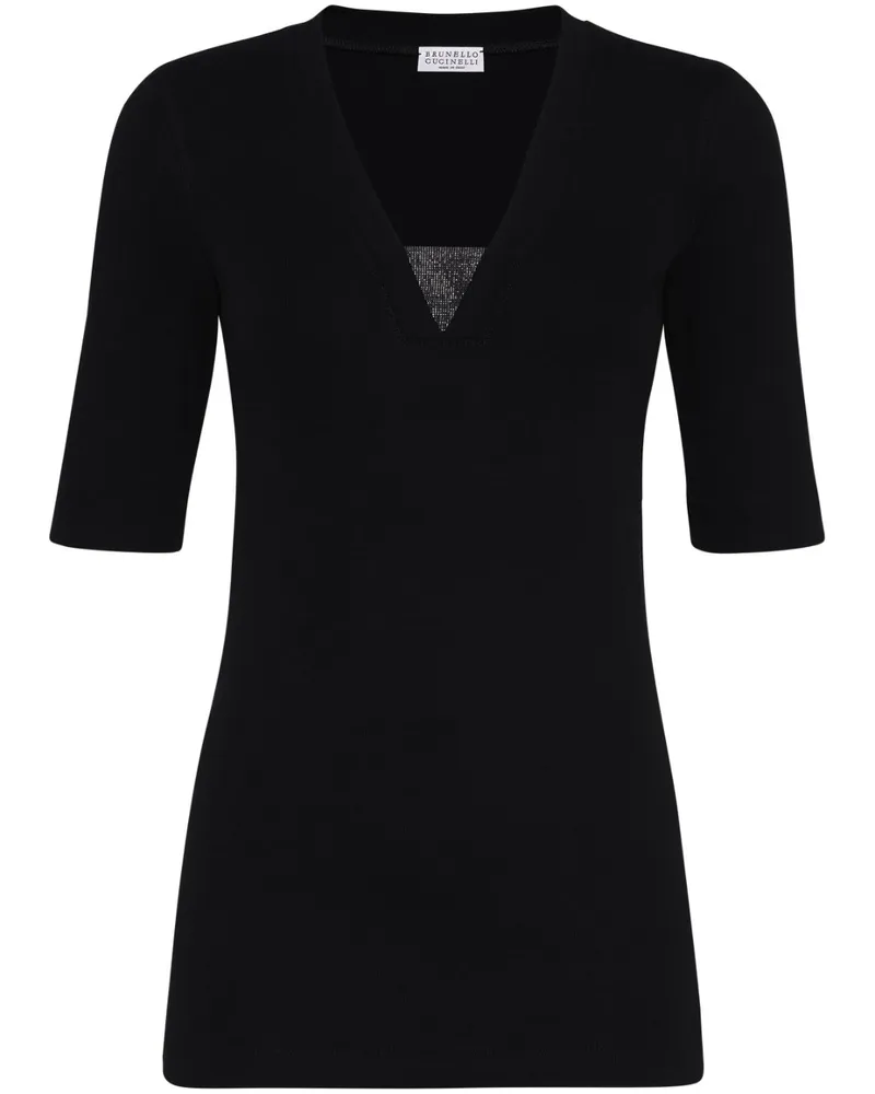Brunello Cucinelli T-Shirt mit V-Ausschnitt - Schwarz Schwarz