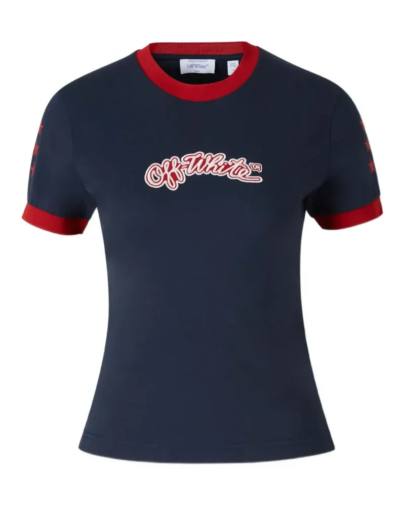 OFF-WHITE logo-embroidered cotton T-shirt - Blau Blau