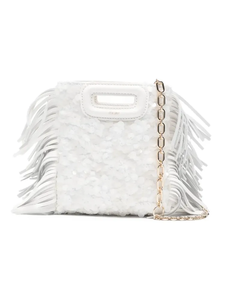 Maje Mini-Tasche mit Fransen und Pailletten - Weiß Weiß