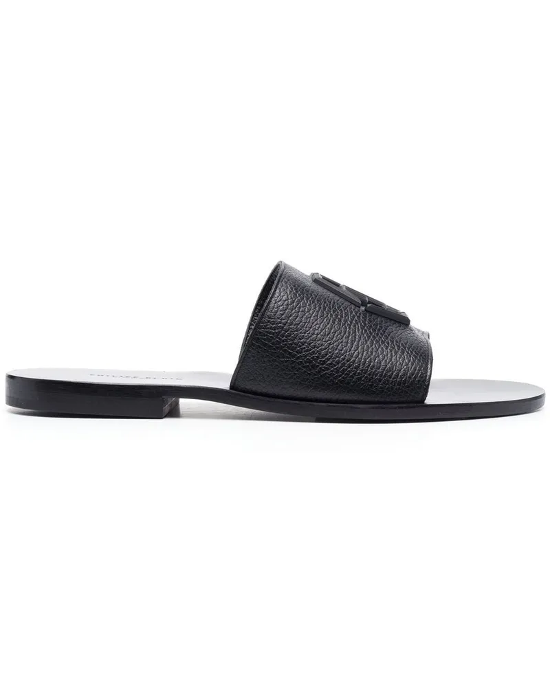 Philipp Plein Flache Slipper mit Logo Schwarz