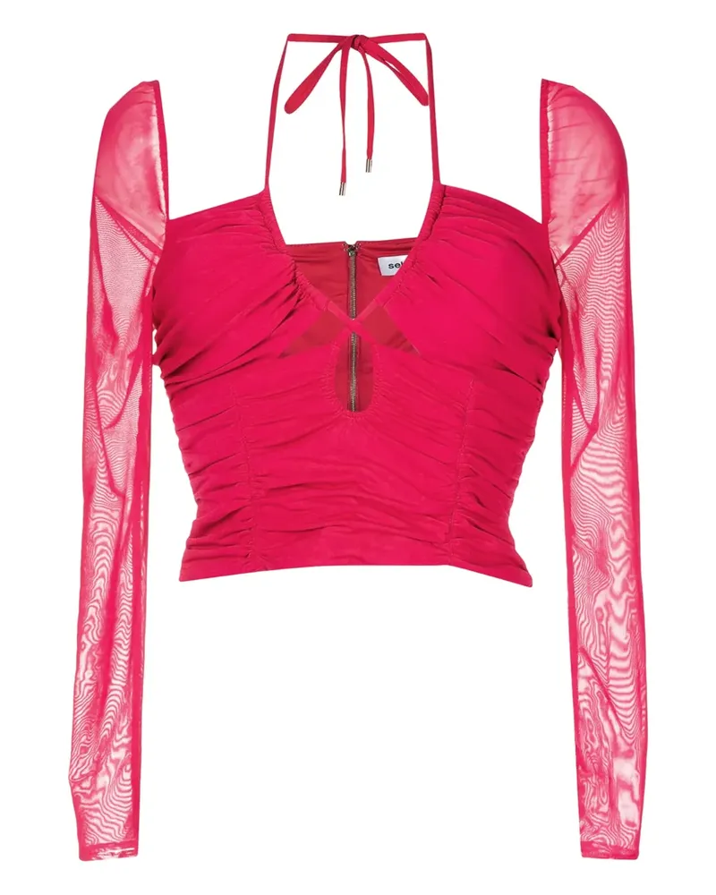 Self-Portrait Cropped-Top mit Neckholder - Rosa Rosa