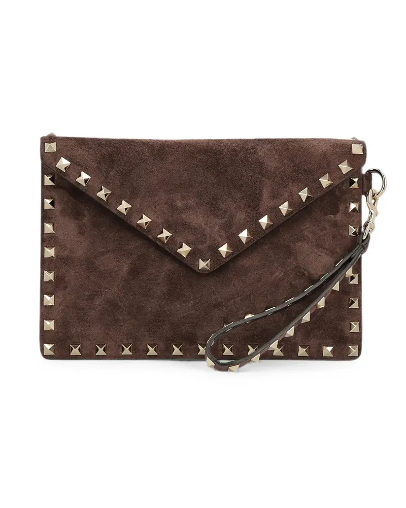 Valentino Garavani Rockstud suede clutch bag - Braun Braun