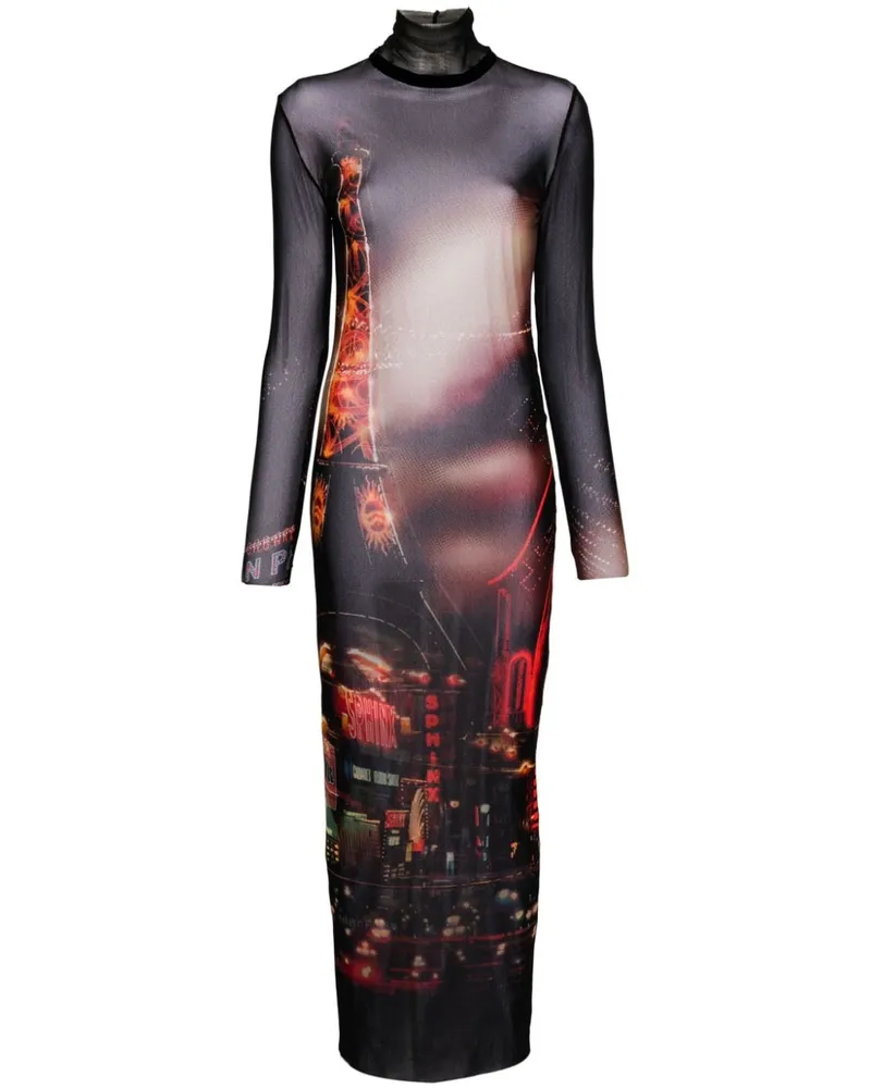 Jean Paul Gaultier Maxikleid aus Tüll mit Pigalle-Print - Schwarz Schwarz