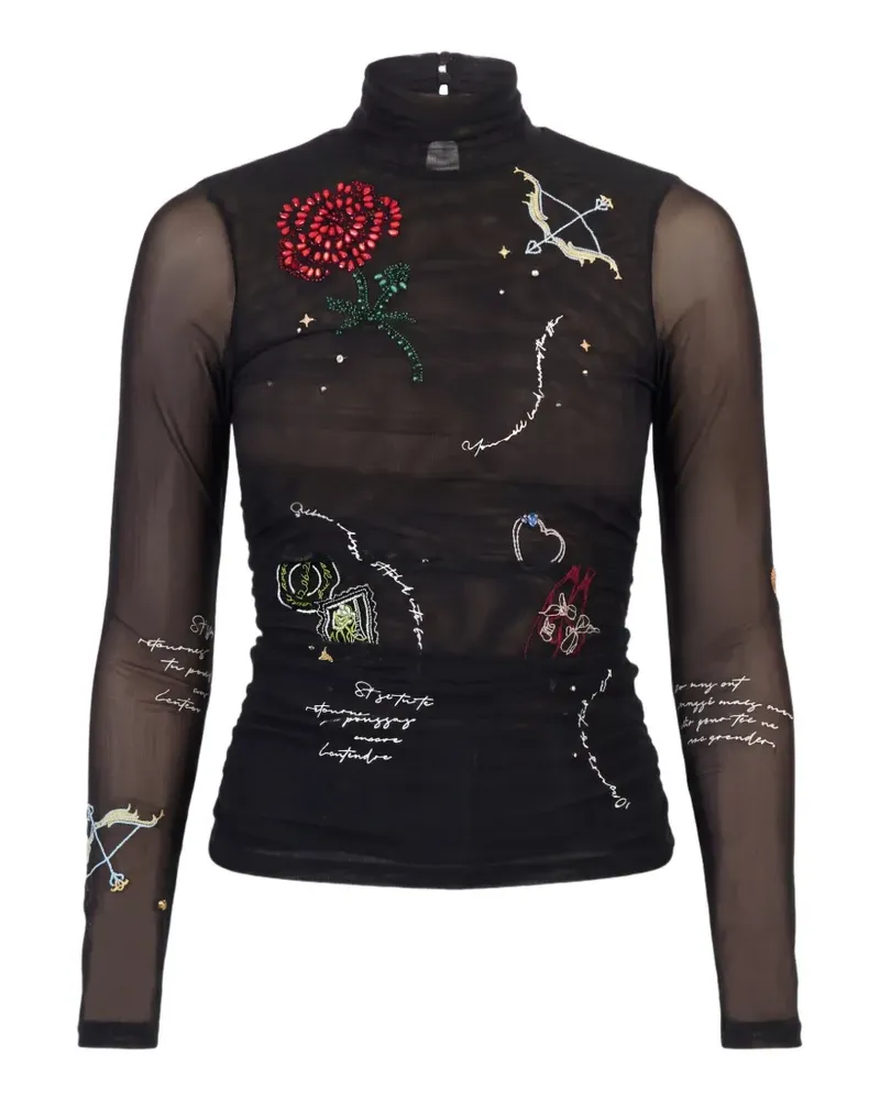 Cinq à Sept Starry Scribbles T-Shirt aus Mesh - Schwarz Schwarz