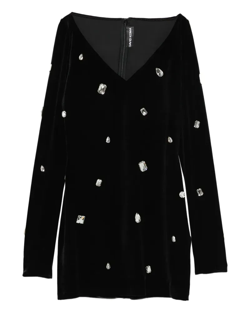 David Koma Kristallverziertes Kleid mit V-Ausschnitt - Schwarz Schwarz