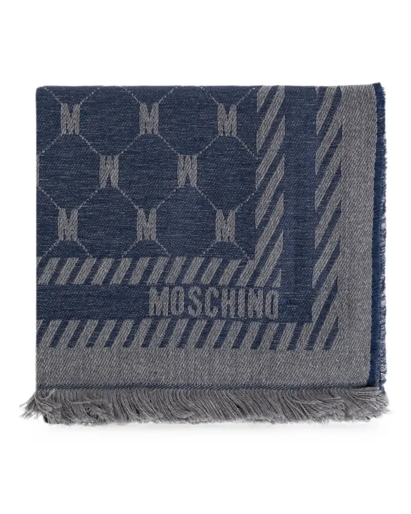 Moschino monogram-print frayed scarf - Blau Blau